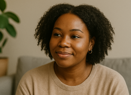 Jeune femme noire souriante et détendue dans un cabinet psy
